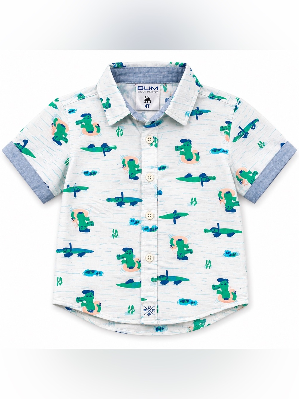 Equipment Kids‎ Button-Down Shirt in White with Green & Blue Croc Print
